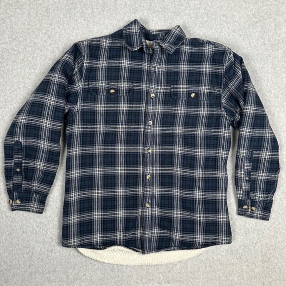 RedHead Men Sz M Blue Plaid Flannel‎ Sherpa Lined Shirt Jacket Button Up Outdoor